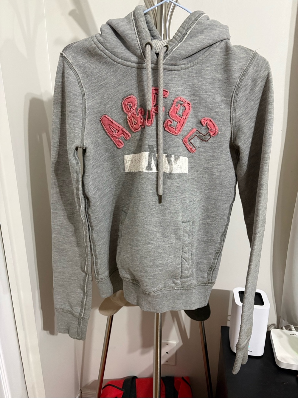 Abercrombie & Fitch Gray Hoodie with Pink Applique Logo